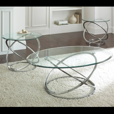 Orion 3-Piece Oval Glass and Chrome Occasional Table Set