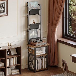 MOEPISY Record Player Stand with Power Outlet, 6 Tier Vinyl Record Display Shelf,  with album storage up to 200 Albums - 1 of 4