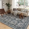 Lahome Machine Washable Large Arm Badge Floral Moro Floor Mat-Soft Carpet for Living Room, Bedroom, or Entryway-Black-8'2"x10' - 2 of 4