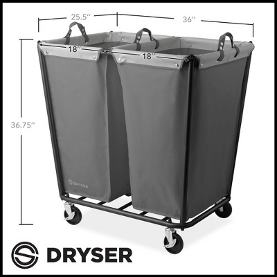 Gray Heavy-Duty Steel Frame Rolling Laundry Hamper with Dual Canvas Bins