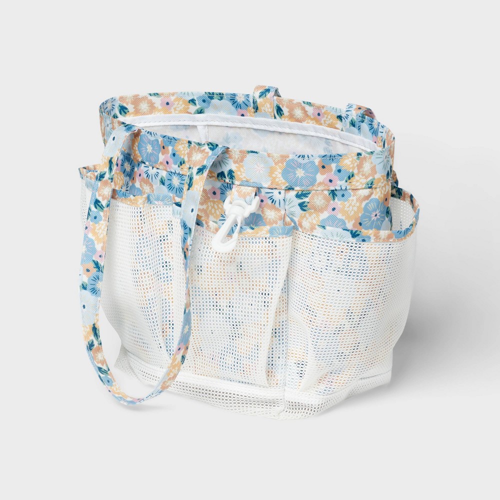 Mesh Bath Caddy Floral - Room Essentials™: Polyester Shower Bag, Dorm Organizer, 9"H x 8"L x 6"W