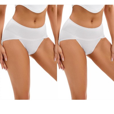 INSPIRE CHIC 2 Pcs Women's High Cut Ladies Panties Full-Coverage Cotton Briefs Available in Plus Size