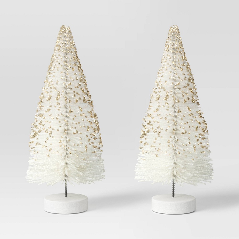 2pc 6" Glittered Sisal Christmas Bottle Brush Tree Set - Wondershop™ White