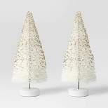 2pc 6" Glittered Sisal Bottle Brush Tree Set - Wondershop™ White