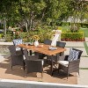 GDFStudio Plauche Outdoor Wicker and Acacia Wood 7 Piece Dining Set with Cushion, Teak/Multibrown/Beige - 2 of 4