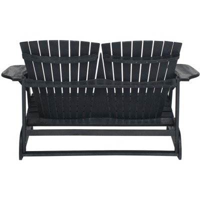Transitional Black Acacia Adirondack Loveseat Bench, 57"
