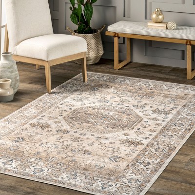 Beige Persian Washable Stain-Resistant Indoor Area Rug