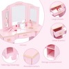 Kids Vanity with Tri-Fold Mirror, Little Girls Vanity Table & Stool, Kids Makeup with Drawer & Open Shelves for 3-9 Yrs Girls - 2 of 4