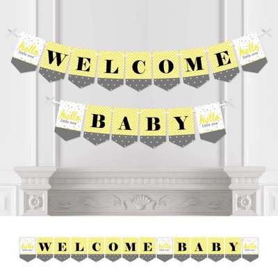 Big Dot of Happiness Hello Little One - Yellow and Gray - Neutral Baby Shower Bunting Banner - Yellow Party Decorations - Welcome Baby