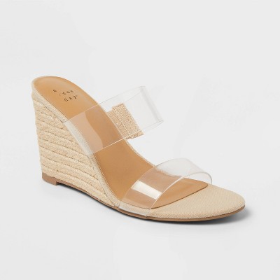 Women's Ansel Double Band Open Toe Wedge Heels with Memory Foam Insole - A New Day™ Tan