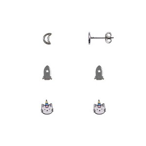 FAO Schwarz Cat, Moon and Spaceship Trio Earring Set - 1 of 3
