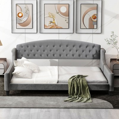PAGED Twin Size Upholstered Daybed Modern Tufted Button Bed Wooden Bed Frame for Bedroom and Living Room Room