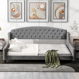 PAGED Twin Size Upholstered Daybed Modern Tufted Button Bed Wooden Bed Frame for Bedroom and Living Room Room - 1 of 4