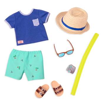 Our Generation 18" Boy Doll Swimsuit Outfit with Pool Noodle - By the Beach