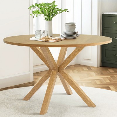 Oliver Round Dining Table,Mid-century Dining Table for 4-6 people With Crossroads Round Pedestal Metal Legs-Maison Boucle