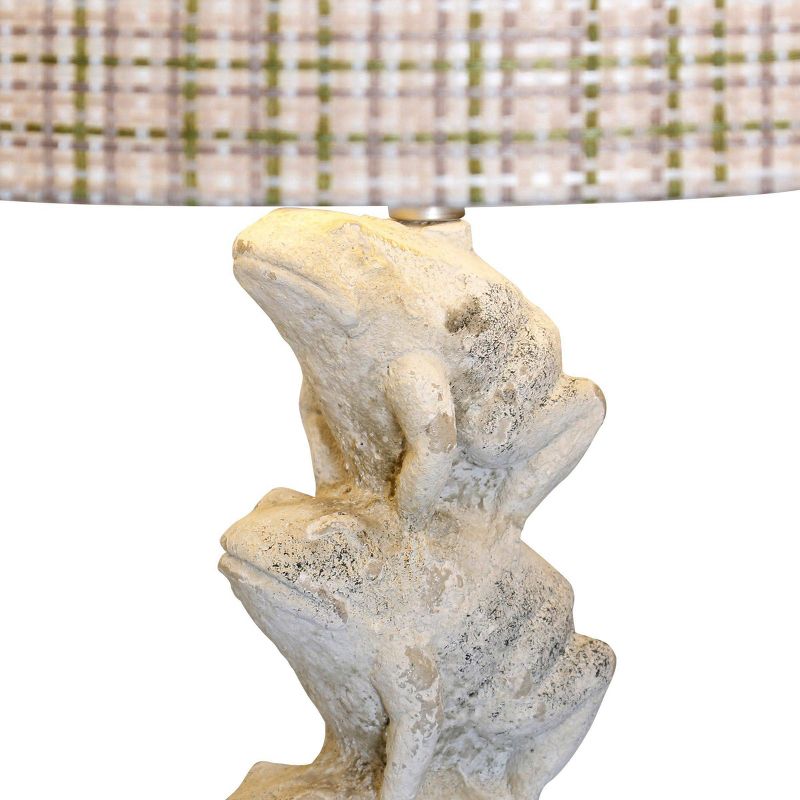 Ribbit Table Lamp Stacked Cement Frogs with Pastel Plaid Shade - StyleCraft, 3 of 6