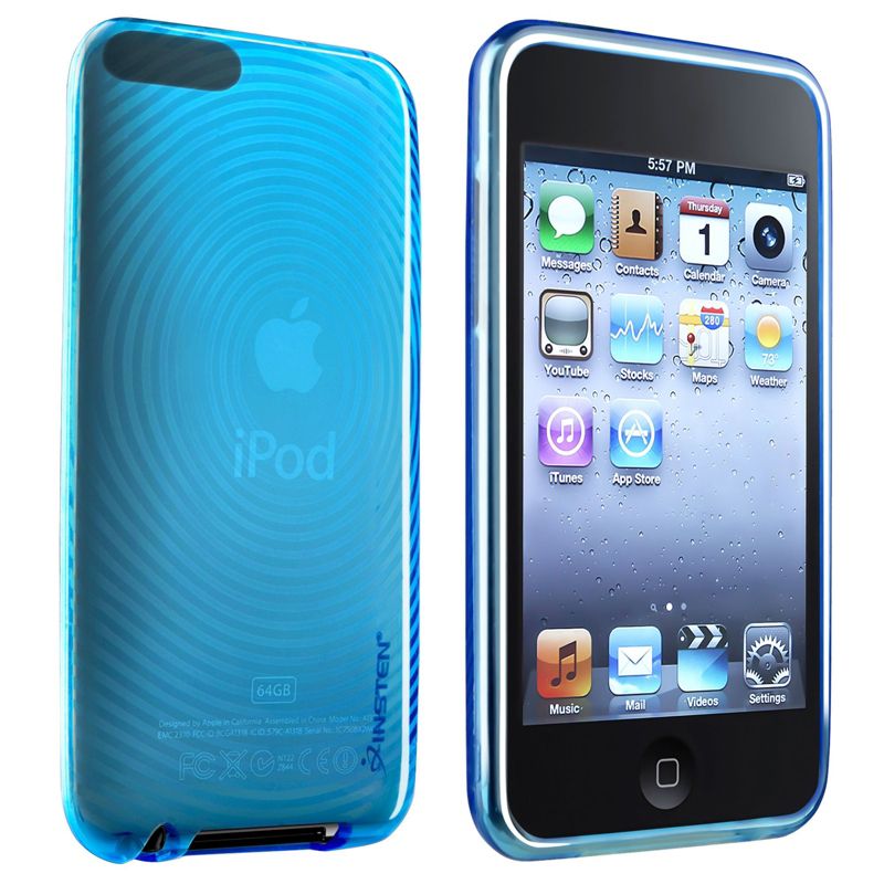 INSTEN TPU Rubber Skin Case compatible with Apple iPod touch 2nd / 3rd Gen, Clear Blue Concentric Circle, 1 of 7