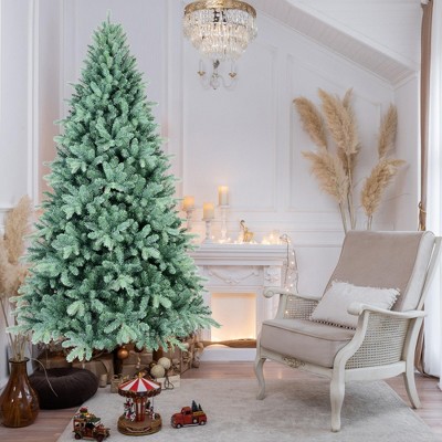 NAYSAYE Christmas Tree Stand 8FT Blue Green PVC PE Tree 2458 Tips Hinged with Metal Stand for Christmas Decorations, Blue and Green, 59"*96"*36.96"