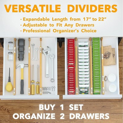 Set of 6 Adjustable Bamboo Drawer Dividers with Labels