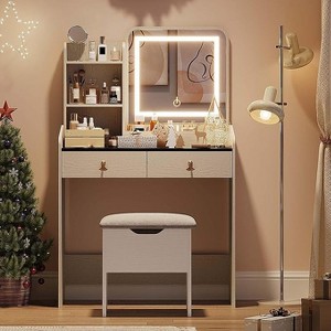 Vanity Desk with Mirror , Small Makeup Vanities Set with 2 Drawers, Vanity for Girls Women with Storage Stool Bedroom - 1 of 4