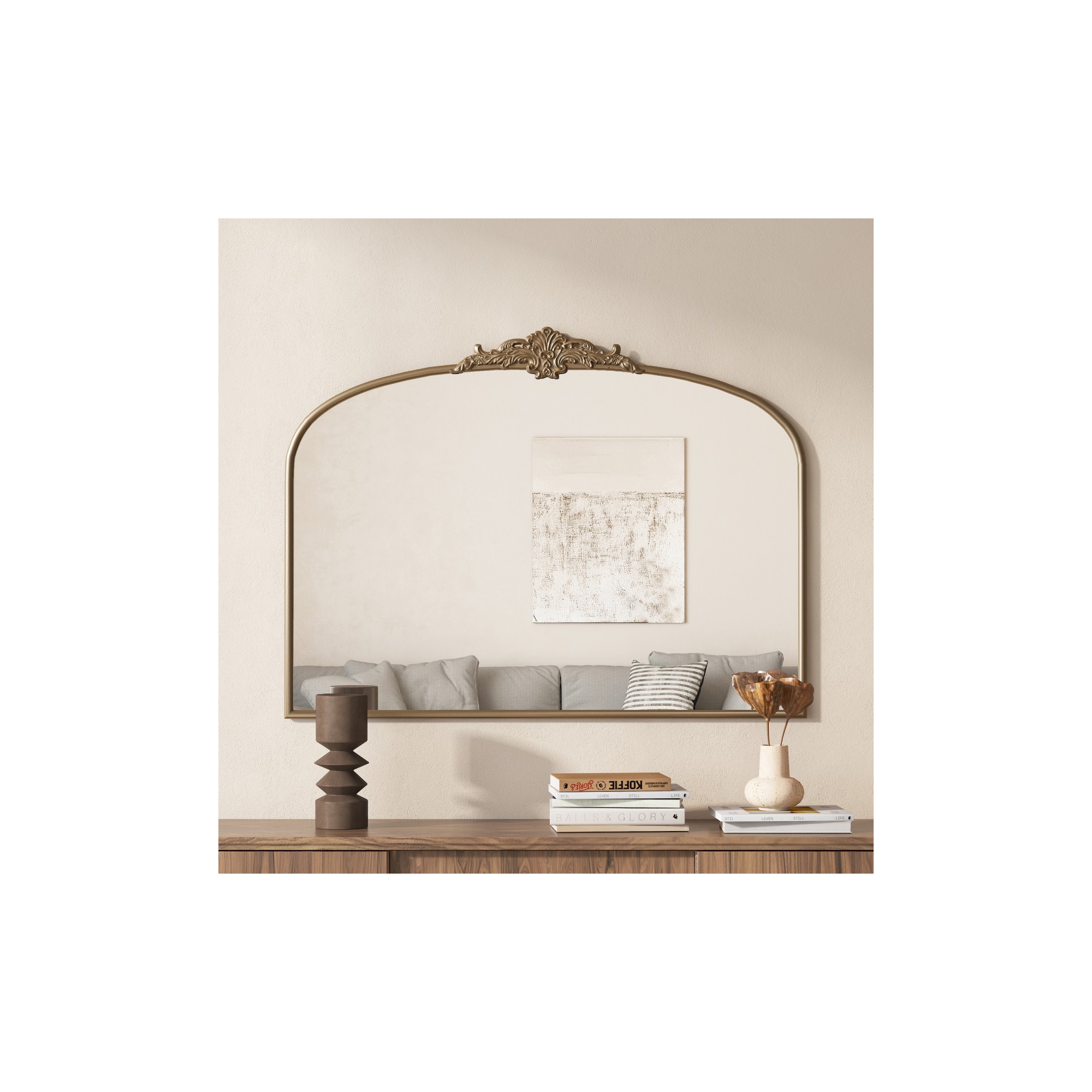 40" x 30" Vintage Arched Gold Decorative Wall Mirror, Antique Brass Full Metal Frame, Baroque Ornate Wall Mirror for Entryway, Living Room-Panipeachy