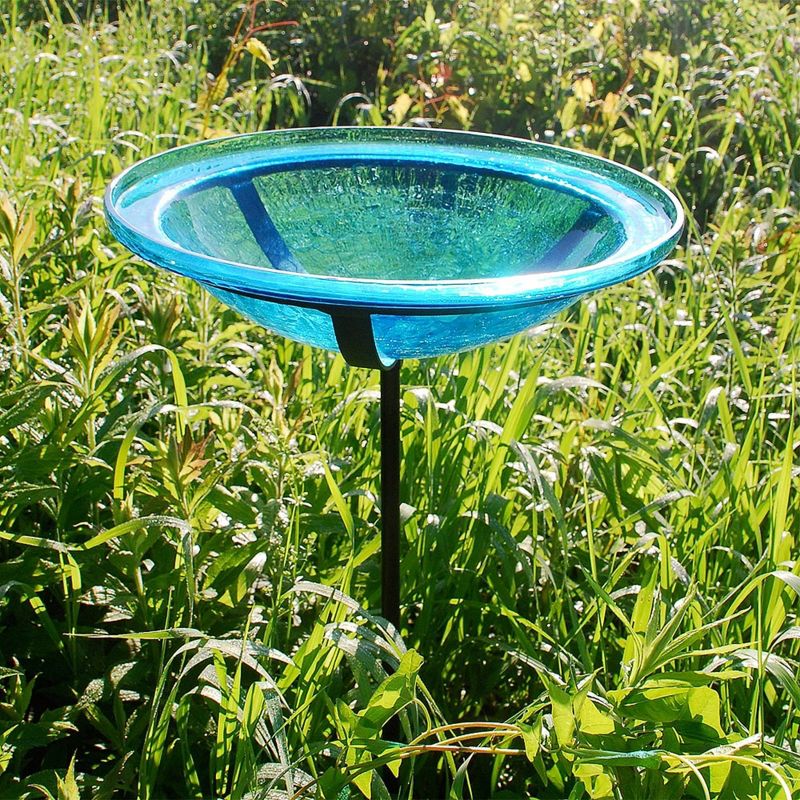 Achla Designs 3&#34; Crackle Glass Birdbath Bowl with Stake Teal Blue, 4 of 5