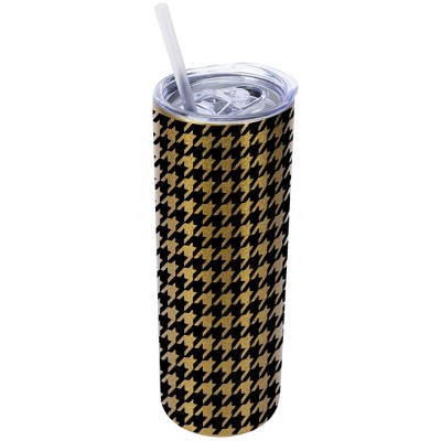 Elanze Designs Vegas Gold 20 Ounce Double Wall Stainless Steel Glitter Travel Tumbler With Sliding Lid And Straw, Houndstooth