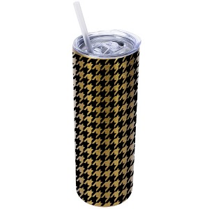 Elanze Designs Vegas Gold 20 Ounce Double Wall Stainless Steel Glitter Travel Tumbler With Sliding Lid And Straw, Houndstooth - 1 of 4