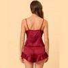cheibear Women's Satin Spaghetti Cami Tops Ruffle Trim Shorts Sleepwear Sets - 4 of 4