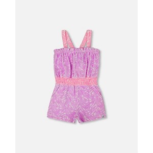 Deux par Deux Girl Printed Terry Cloth Romper Vibrant Pink and White - 1 of 4