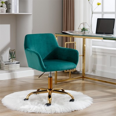 TiramisuBest Dark Green Velvet Faux Fur Makeup Vanity Swivel Chair for Bedroom