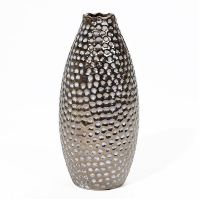 Luxenhome Antique Gold Dimpled 8.7-inch Tall Terracotta Vase : Target