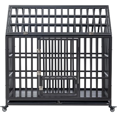 47.2" Heavy-Duty Dog Crate - Metal Kennel with Roof & Window, Lockable Wheels for Indoor/Outdoor Use, Large Pet Playpen with Ventilation