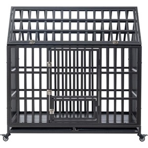 47.2" Heavy-Duty Dog Crate - Metal Kennel with Roof & Window, Lockable Wheels for Indoor/Outdoor Use, Large Pet Playpen with Ventilation - 1 of 4