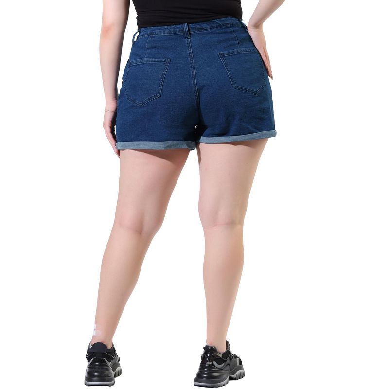 Agnes Orinda Women's Plus Size Jean Short Zipper Roll Up Hem Stretched Denim Shorts, 5 of 7