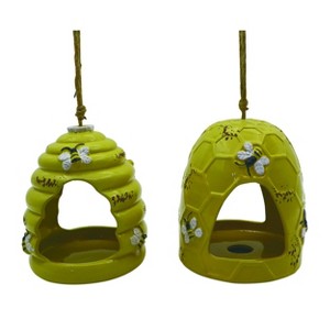 Transpac Ceramic Bee Hive Bird Feeder Set of 2 Spring Home Decorations - 1 of 1