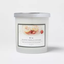 Lidded Milky Glass Jar Frosted Vanilla Cupcake Candle - Threshold™