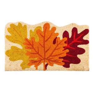 Evergreen Fall Leaves Shaped Indoor Outdoor Natural Coir Doormat 1'6"x2'6" Multicolored - 1 of 4
