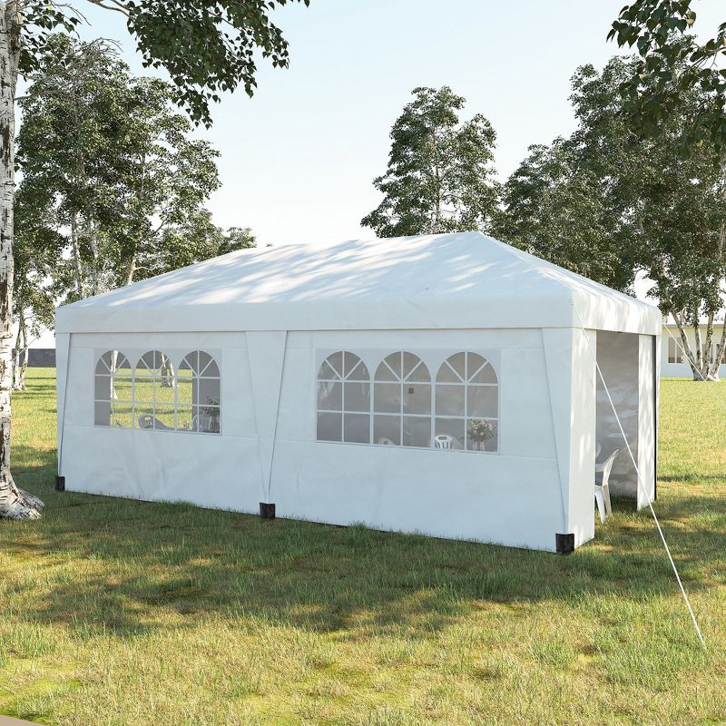 Outsunny 19' x 10' Large Party Tent, Height Adjustable Pop Up Canopy with Weight Bags and Wheeled Carry Bag, 2 of 7