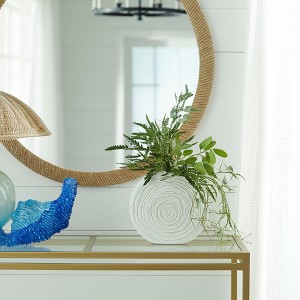 Ceramic Vase - Coastal Textured Round Decorative Accent for Home, Office, Bedroom, and Living Room - 11" White - 1 of 4
