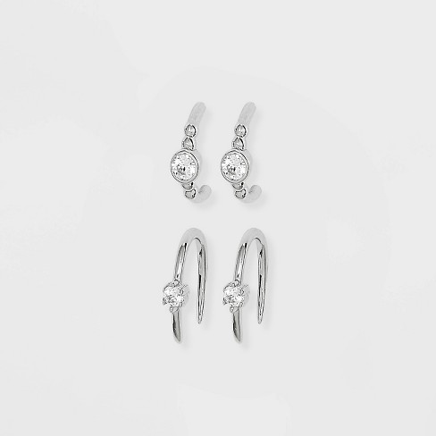 Diamonique Sterli NG 1/2 Hoop Earrings