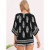 INSPIRE CHIC Women's Summer 3/4 Sleeve Notched V Neck Leaves Print Boho Blouses - 3 of 4