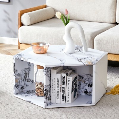 Sapphtopaz Coffee Table Living Room Furniture Hexagon Column Coffee Table Center Table Coffee Bar with Storage Shelf for Home Small Space