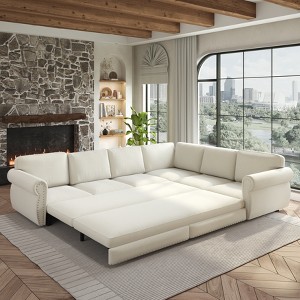 GDFStudio Keene 6-Seater L-Shaped Chenille Sectional Sofa Bed with Pull-Out Sleeper - 1 of 4