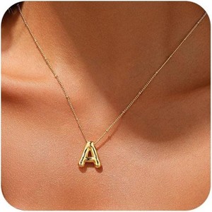 Sterling Silver Balloon Letter Necklace Satellite Bead Chain Personalized Gift - 1 of 4