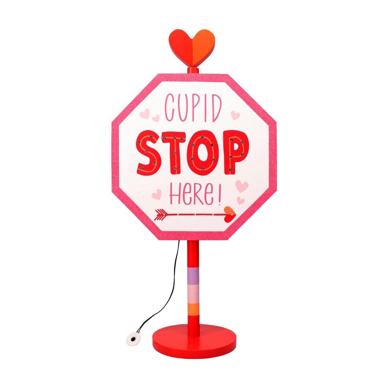 Lit LED &#39;Cupid Stop Here&#39; Valentine&#39;s Day Tabletop Sign - Spritz&#8482;, 1 of 7