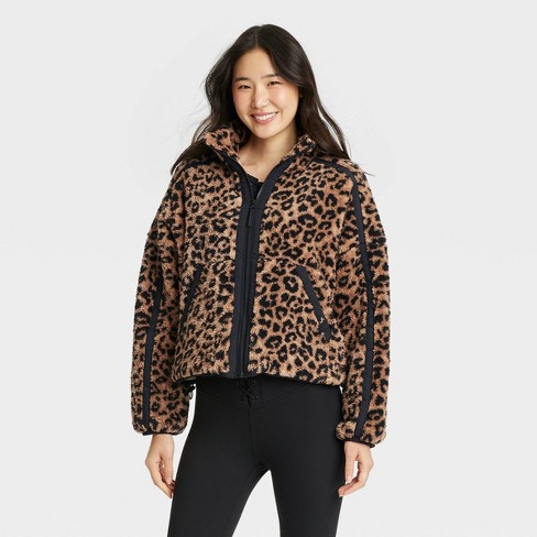 Women s Piped High Pile Fleece Jacket Joylab Leopard Print M Target