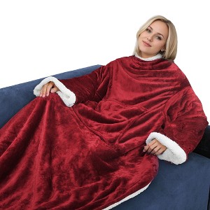 Catalonia Plush Fleece Wearable Blanket with Sleeves Arms, Super Soft Snuggly Body Blanket for Womens Mens, Portable TV Blankets, Gift for Her - 1 of 4