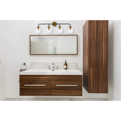 Hanson 4-Light Black and Brass Wall Sconce with Clear Glass Shade