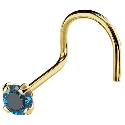 Jewelry Avalanche 22G 14K Gold Nose Screw Nose Stud with Blue Diamond